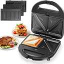 Aigostar Sandwich Maker Panini Press Grill, 3 in 1 Waffle Maker with Removable Non-stick Plates, Electric Grilled Cheese Maker, Portable Cool Touch Handle, Led Indicator Lights & Easy to Clean, 750W (Black)