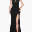 VFSHOW Womens Formal Illusion Halter Keyhole Back Prom High Slit Maxi Dress Wedding Guest Applique Twist Front Evening Gown M