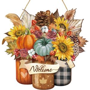 Boao Welcome Thanksgiving Door Decorations Thanksgiving Sign Hanging Decoration Wall Hanger Masquerade Carnival Wreath for Outdoor Farmhouse Porch Front Door Decor