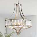 Brushed Nickel Chandeliers for Dining Room, 22 Inch Crystal Light Fixture, 6-Light Modern Round Large Chandeliers for Kitchen Hallway Bedroom Foyer Hall, Adjustable Height Hanging Light (21.6 Brushed Nickel 6-Light)