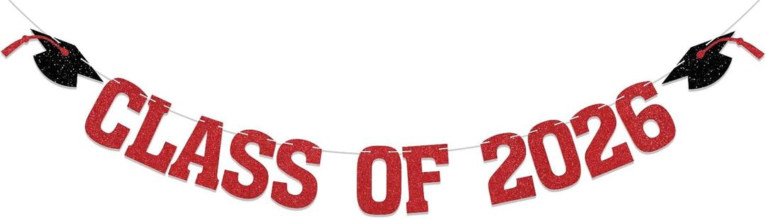 2026 Graduation Decorations - Red Glitter Class of 2026 Banner, We are So Proud of You, Congrats Grad 2026, 2026 Graduation Party Decorations (Pre-Assembly) (Red)