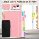 Hardcover Spiral Notebooks for Work 8''x 10'', 300 Pages 5 Subject Notebook with Dividers & Tabs, B5 Spiral Journal for Women, College Ruled Notebooks for School Note-Taking (Pink)