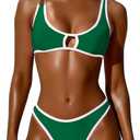 Sexy Bikini Sets for Women Two Piece Color Block Bathing Suit Women's High Leg Thong Swimsuits (Green, S)