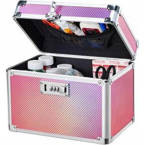 Adazzo Medicine Lock Box with 3-Digit Combination Lock  Pink Lockable Storage Box for Medication, Small Lock Box for Valuables, 10"x7"x9" Locking Medicine Box for Home Travel Dorm