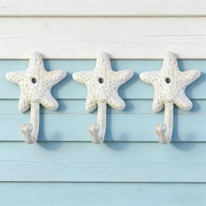 3Pack Cast Iron Starfish Coat Hooks 4.2in Decorative Wall Hooks Nautical Decor Hooks for Pool Towel Holder Bathroom Bedroom and Kitchen