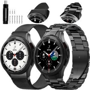 GOLDTOLUCK Compatible with Samsung Galaxy Watch 7 6 5 4 FE Band Pro Classic 43mm 47mm 45mm 40mm 44mm 42mm 46mm No Gap Milanese Mesh Magnetic Classy Elegant Casual Men Women Metal Business Stainless Steel (Black&Black)