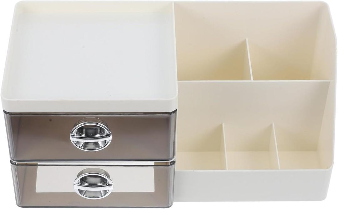 Desk Organizer Makeup Storage Box Versatile Drawer Design for Makeup Stationery and More Stylish Gray and White Cosmetic Holder for Bedroom and Office Organization