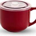Ceramic Soup Bowl with Handle 32oz – Microwave Ramen Bowl with Lid, Soup Mugs & Cups for Cereal, Oatmeal, Ramen, Instant Noodle, Soup Container with Lid - (Red)