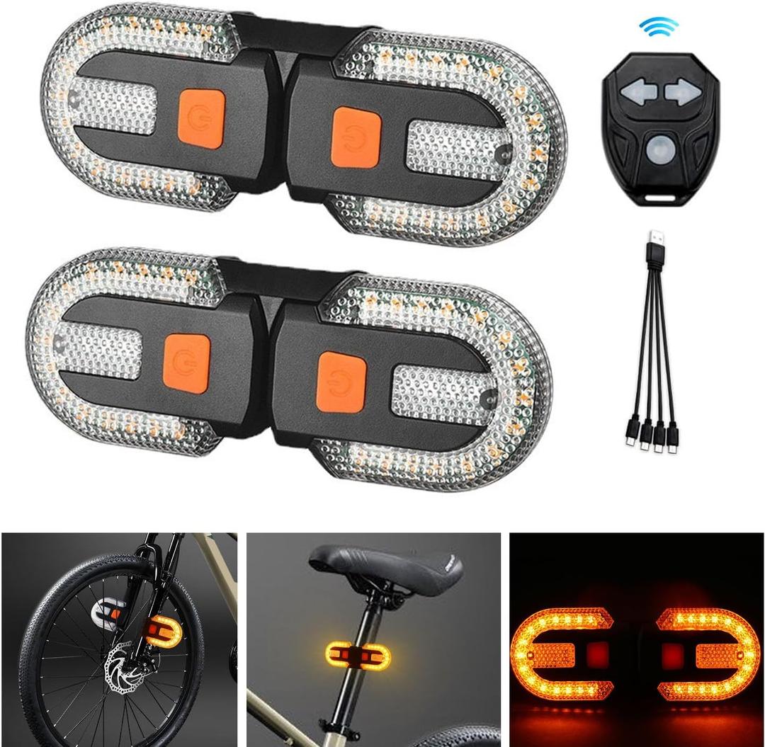 Bike Tail Light with Turn Signal, USB Rechargeable Bike Turn Signal Lights for Cycling, Remote Control Warning Bike Light 5 Mode