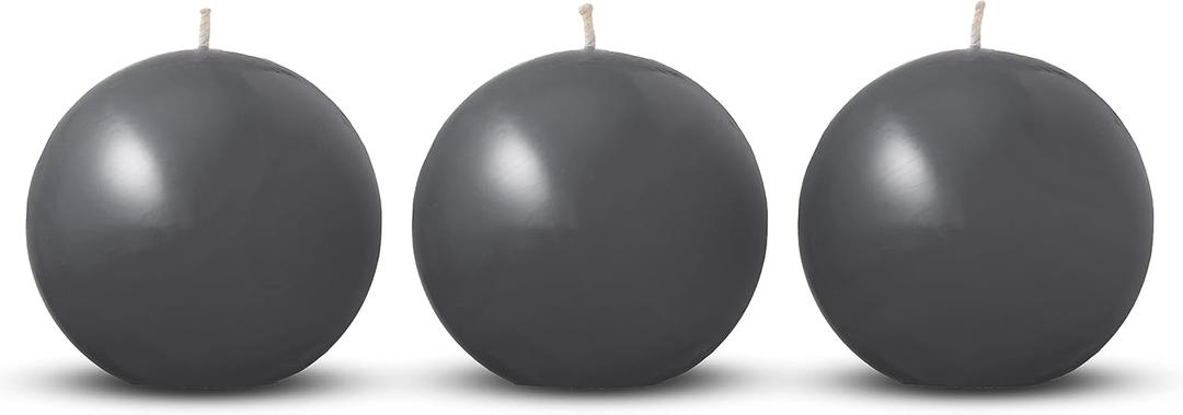 Unscented Round Candles Set of 3 | Long Lasting 3 Inch Ball Candles with Clean Burning Cotton Wick | Shaped Gray Wax Candles for Unique Centerpiece and Wedding Decorations