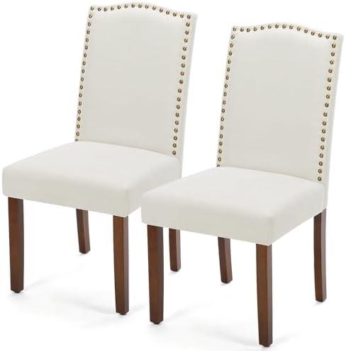 DUMOS Dining Chairs Set of 2, Modern Kitchen Table Chairs with Wooden Legs and Padded Seat, Mid Century Upholstered Accent Chairs for Dining Room Kitchen Living Room Restaurant, Beige