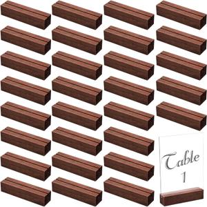 Blosssound 24 Pcs Brown Wood Place Card Holders Wooden Table Number Holder Stands Name Card for Wedding Party Events Exhibition Decor Office Restaurant Business (4.61 x 1.1 x 1 Inches)