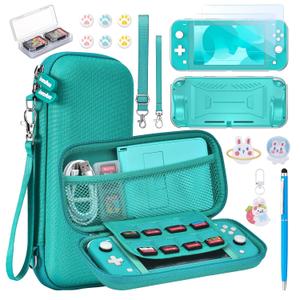 innoAura Switch Lite Case 18-in-1 Accessories Bundle for NS Switch Lite (2019), with Protective Carrying Case, Game Holder, Screen Protector & Cute Thumb Grips, Turquoise