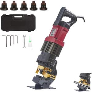 Electric Hole Punch, 1400w 110v Metal Hole Puncher High Efficiency Precise Drilling, Electric Hydraulic Hole Puncher With 5 Punching Dies, for Steel Aluminum and Copper Plate Punching (Black+red)