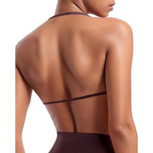 OMKAGI Halter Sports Bras for Women Padded Strappy Bra Open Back Workout Gym Crop(L, 409-Brown)