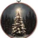 10" Christmas Vintage Round Wall Decor,Retro Framed Art,Christmas tree starlight Canvas Wall Art,Applies To Bedroom Living Room Increase the festive atmosphere Or As A Gift - A21