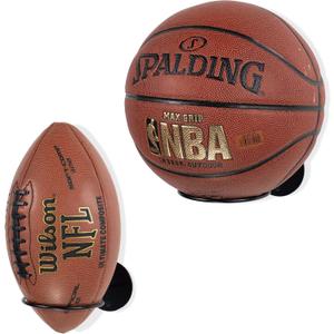 Wallniture Palla Ball Storage Rack Wall Mounted Set of 2, Soccer Ball, Volleyball, Football & Basketball Rack for Man Cave and Kids Room Decor, Display Stand for Sports Memorabilia, Black