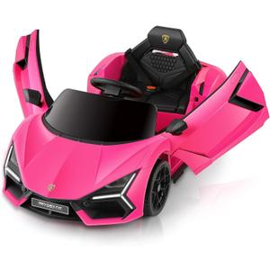 ELEMARA Licensed Lamborghini Ride On Car with Scissor Door,Electric car for Kids with Remote Control,12V Kids Car with Bluetooth,LED Light,MP3 Player and Wide Seat (Pink)