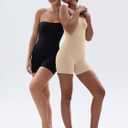 SHAPERX Strapless Shorts Bodysuit for Women Tummy Control Shapewear Seamless Sculpt Body Shaper with Removable Straps (Beige, L/XL)