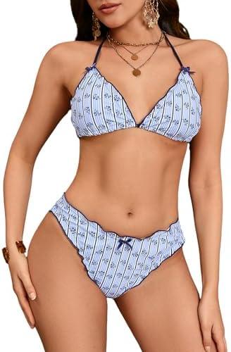 Verdusa Women's 2 Piece Floral Halter String Triangle Bikini Sets Tie Back Holiday Swimsuit Bathing Suits, M