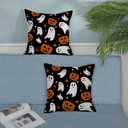 Halloween Pillow Covers 18x18 Pack of 2 Black Orange Ghost Pumpkin Throw Pillow Covers Outdoor Decoration,Autumn Halloween Holiday Ghost Pillowcase Linen Decorative Cushion Case for Couch Sofa