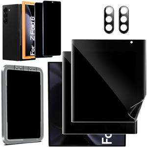 Ferilinso 2 Pack Privacy Screen Protector for Samsung Galaxy Z Fold 6 [Phone Case Friendly], Inside Anti-Spy Film with 1 Pack Front Tempered Glass + Camera Lens Protector Accessories