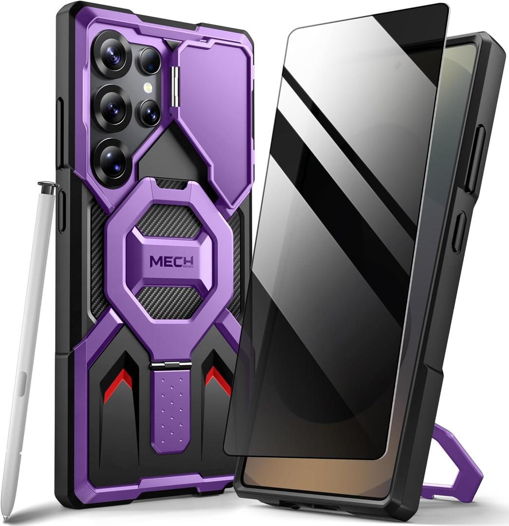 TONGATE Magnetic for Samsung Galaxy S25 Ultra Case with Privacy Screen Protector, [Compatible with MagSafe][Camera Protective Cover][Military-Grade Protection] Ring Stand Phone Case S25 Ultra, Purple