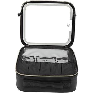 Focket Travel Makeup Bag with LED Mirror, Waterproof Cosmetic Bag with 3 Color Adjustable Brightness USB Vanity Case for Makeup Artists Cosmetic Organizer