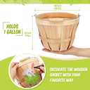 6 Pack Round Wooden Fruit Baskets Small Bushel Apple Buckets with Handle Display Buckets for Gifts Empty Easter Spring Winter Basket for Fruits Vegetables, Home Party Supplies