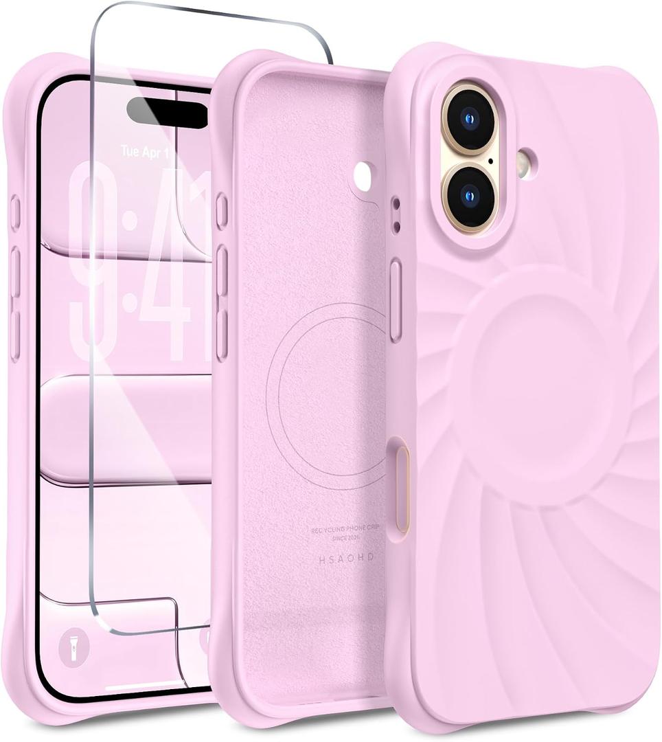 Magnetic for iPhone 17 Case, Compatible with MagSafe, [Integrated Silicone Camera Control Cover] [Screen Protector], 2X MIL-STD Drop Protection Shockproof Phone Case 6.3 inch, Primrose Pink