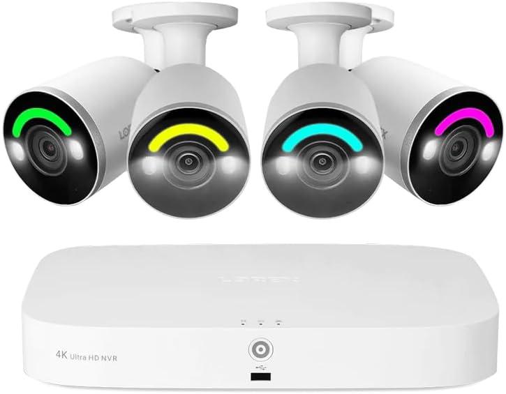 Lorex Fusion 4K Security Camera System with 2TB NVR – 16 Channel PoE Wired Home Security and Four Bullet IP Cameras – Smart Security Lighting & Motion Detection, Active Deterrence, Color Night Vision