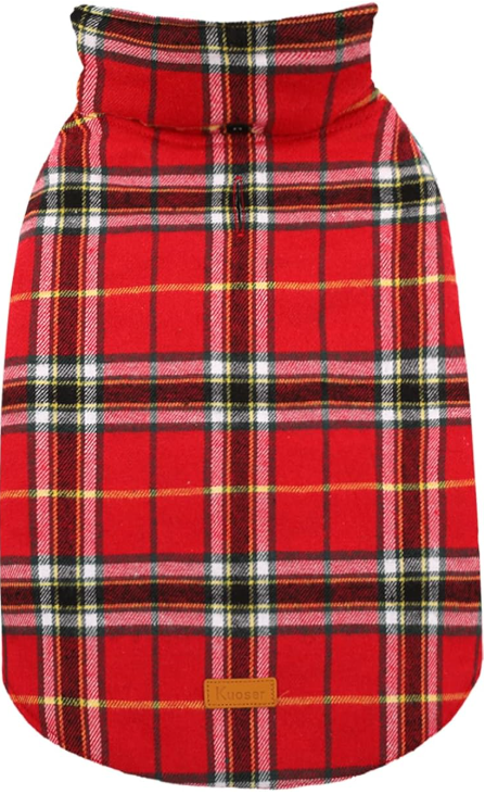 Kuoser Waterproof Dog Coat, Reversible Dog Jacket for Medium Dogs, Adjustable Durable Doggie Winter Coat Warm Puppy Cold Weather Apparel from Small to Large Breed, Bright Red M