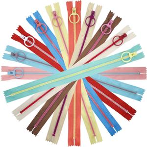 SHRJ 20pcs Resin Zippers with #3 Lifting Ring Pulls Close-end for Sewing Bulk, Nylon Plastic Zippers for DIY Tailor Sewing Craft Bags Garment Clothing, 10 Colors (20cm/8inch)