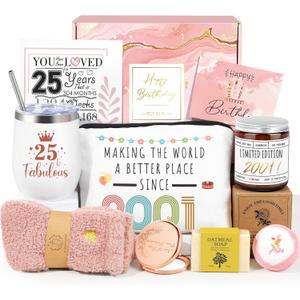 25th Birthday Gifts for Women, 25th Birthday Gift Ideas, 25th Birthday Gifts for Her, 9PCS Gifts Baskets for 25 Year Old Woman, Best Friend, Daughter, Sister, 2001 Birthday Gifts, 25 Fabulous Gift