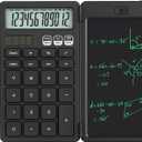 NEWYES Calculator, with Writing Tablet and Pen, Solar & Battery Powered, Suitable for Students, Families, Offices (Black)