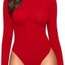 MANGOPOP Bodysuits for Women Crew Neck Long Sleeve Bodysuit Tops Going Out T Shirts Tops XL