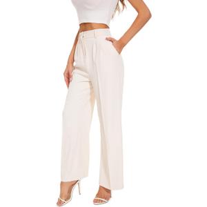 FUNYYZO Wide Leg Pants Women's High Elastic Waisted in The Back Business Work Trousers Long Straight Suit Pants (Medium, Beige)