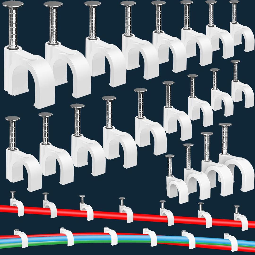 400 Pcs Cable Clips 4/6/8/10mm Nail in Cable Clips with Steel Ethernet Cable Clips Cable Wire Clips Cable Tacks Cable Nails Speaker Wire Clips Coaxial Cable Staples RG6 RG59 CAT6 RJ45 Wire Wall Clips