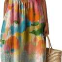 LOVESHOOT Womens Midi Dresses Summer Casual Sleeveless Crew Neck Floral A Line Sundress Boho Flowy Loose Dress (M)