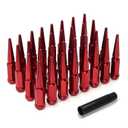1/2"-20 Red Wheel Spike Lug Nuts, 32 PCS Lug Nut Accessories with 1 Socket Key, Thread Spiked 4.4" Long Closed End Nuts Compatible with Wrangler Cherokee Explorer