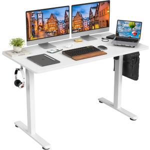 STARY Electric Standing Desk Adjustable Height Sit Stand Home Office Desk with Splice Board (48x24, White Desktop/White Frame)