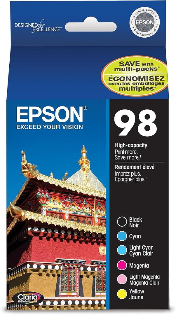 Epson T098120-BCS Claria Hi-Definition Black & Color Combo Pack High Capacity Cartridge Ink