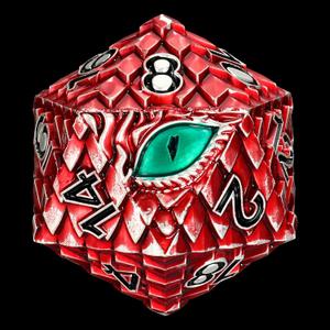Dragon Eye Scale Metal Dice,33mm 20 Sided Giant D20, Large Polyhedral Dice, Metal Dice Set for TTRPG Tabletop Gaming,Dungeon Masters,RPG Adventures(Red with Green Eye)