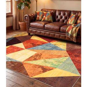 YIHOUSE Brown Area Rug 4x6,Geometric Burnt Orange Area Rug Non Slip,Farmhouse Rugs Washable,Vintage Burgundy Carpets for Bedroom, Boho Rug for Kitchen,Dining Room