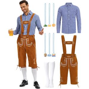 Adult Oktoberfest Costume Outfits Men Bavarian Funny Costumes Set for Halloween Party Beer Festival (Large, Blue)