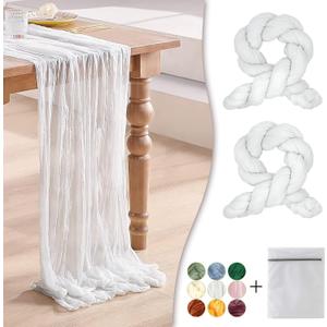 White Cheesecloth Table Runner 2 Pack 35" Boho Gauze 120 inches Long Runner Rustic Sheer Cheese Cloth Fabric Bulk for Baby Shower Wedding Bridal Birthday Party Decorations