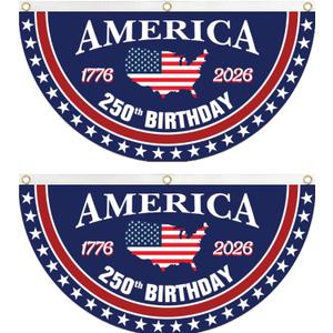 WENWELL 250 year anniversary Birthday Bunting Flag, 1776-2026 Commemorative Patriotic Fan Banner, 1.5x3 FT with Brass Grommets 2 Pack