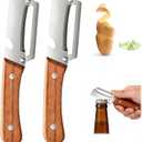 2 Pack Multifunctional Vegetable Peeler,Stainless Steel Peeler with Wooden Handle& Bottle Opener, 2 in 1 Vegetable Peeler for Kitchen, Zero Snag Wooden Kitchen Tool for Potato, Apple)