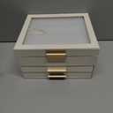 SONGMICS GISELLA Collection - Jewelry Box Organizer, 3-Layer Jewelry Storage with 2 Drawers, Shiny Metal Hardware, Glass Lid, Modern, 8 x 9.1 x 5.3 Inches, Cloud White and Gold Color UJBC239WT