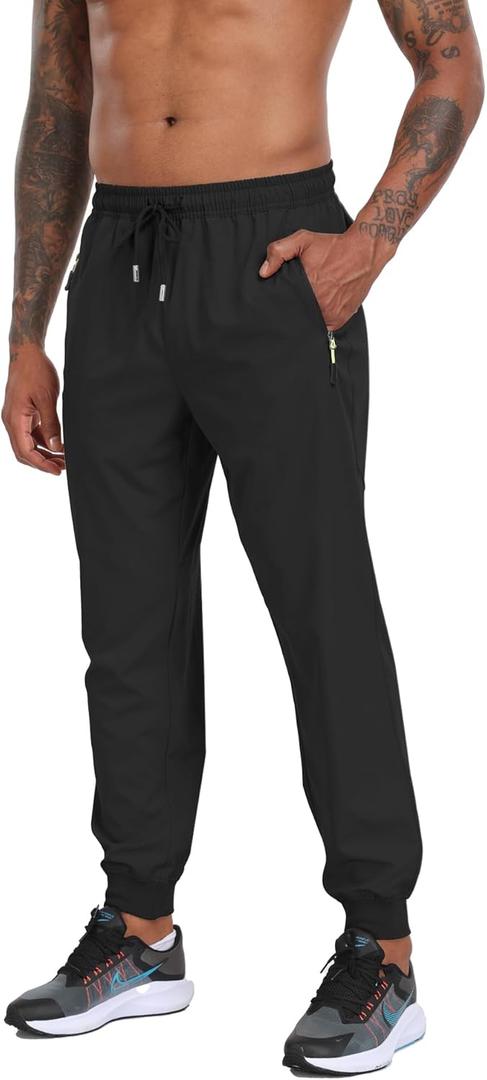 Men's Athletic Pants Lightweight Joggers Pants with 3 Zipper Pockets 32" Inseam Quick Dry Workout Track Running Pants Gym (Medium, Black)